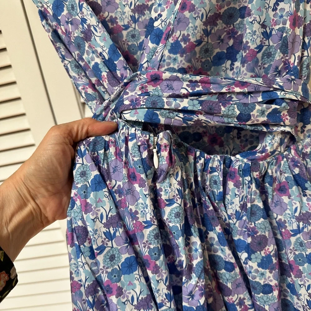 J. Crew Liberty Print Cotton Dress Adjustable Straps Open Back Pockets Size 6 - Picture 5 of 17